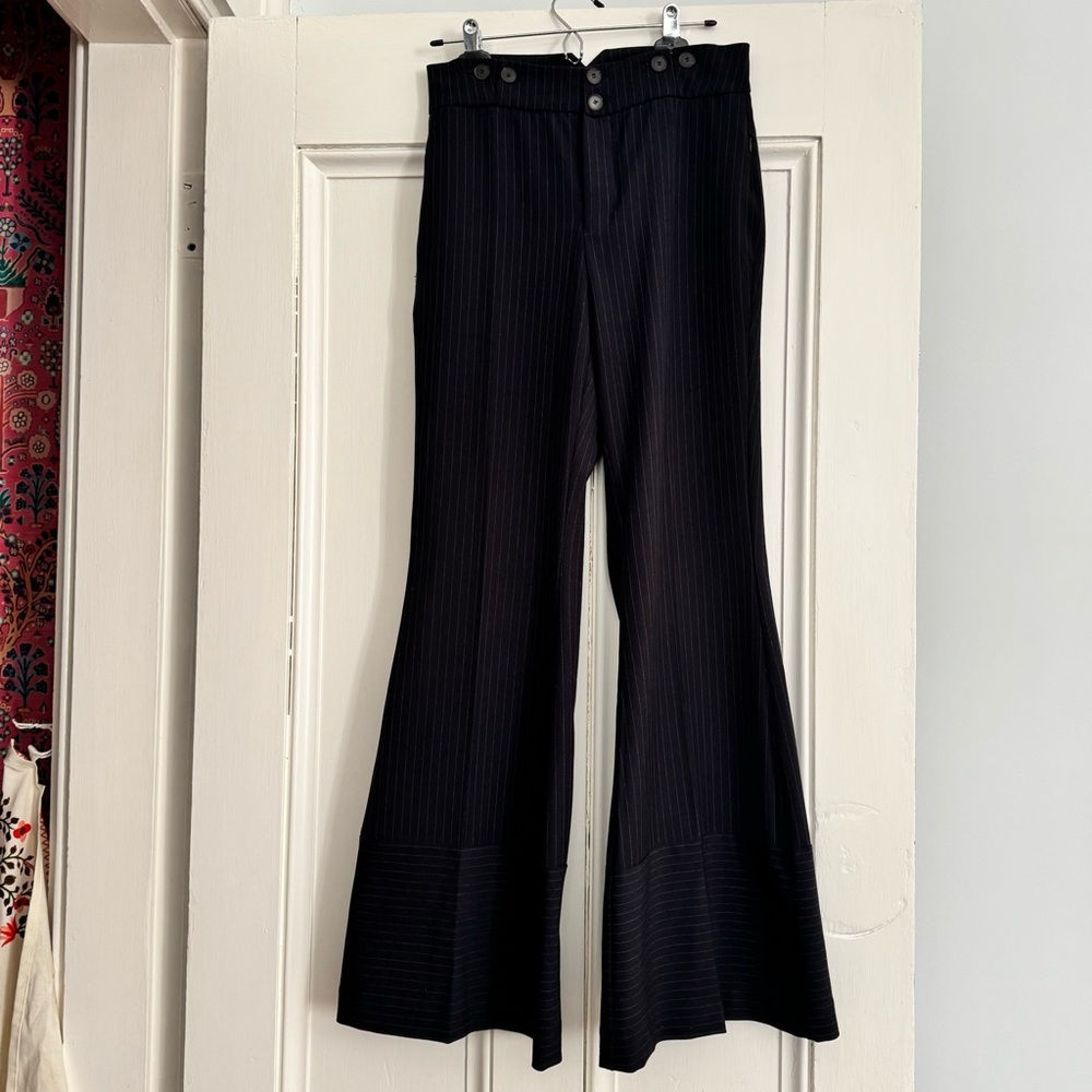 Anthropologie navy Pinstripe Flare Pants